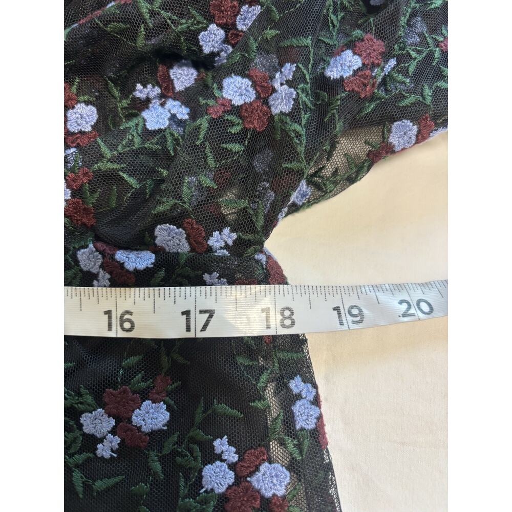 Pearl By Lela Rose Floral Embroidered Tulle Flounce Blouse Ruffled Sheer Size S - Picture 8 of 9